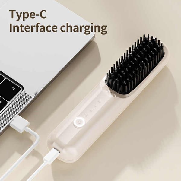 Wireless Hair Straightening Brush Rechargeable MCH Fast Heating 3 Temperature Type-C Portable Negative Ion Styling Tool.*black