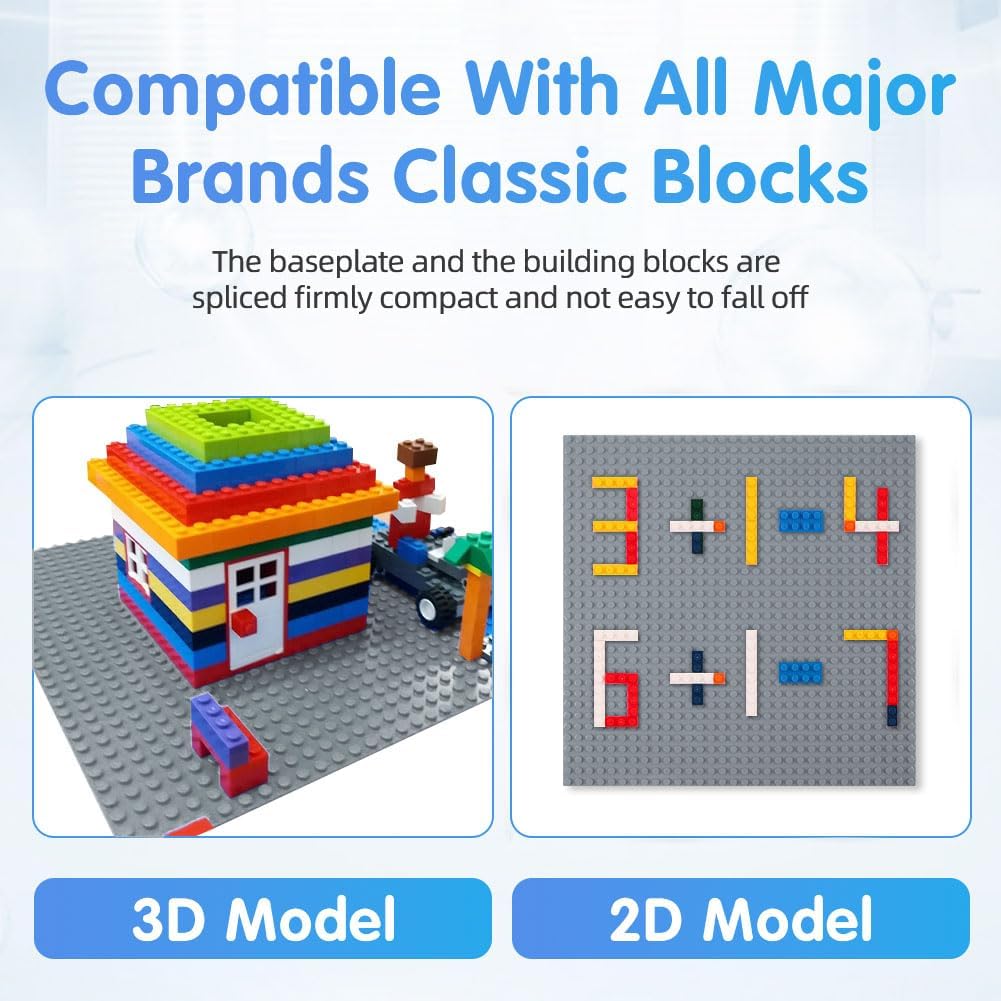 Building Plate, 4 pieces of classic base plates, 25.5 x 25.5 cm, base plate, building toys for children 4 pieces light gray โ image 4