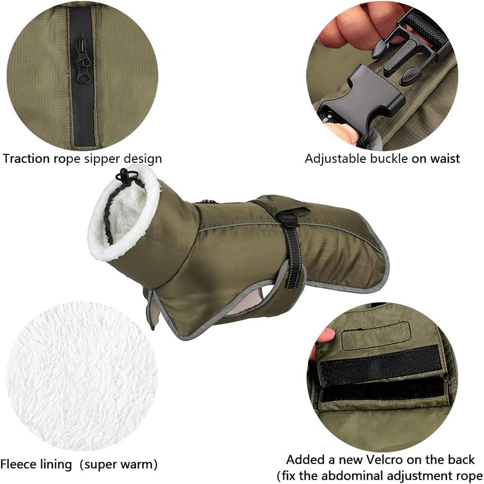 Blue Dog Winter Jacket – Warm, Windproof & Waterproof Pet Coat with Fleece Lining and Reflective Strips for Cold Weather(Size: 2XL) — image 3