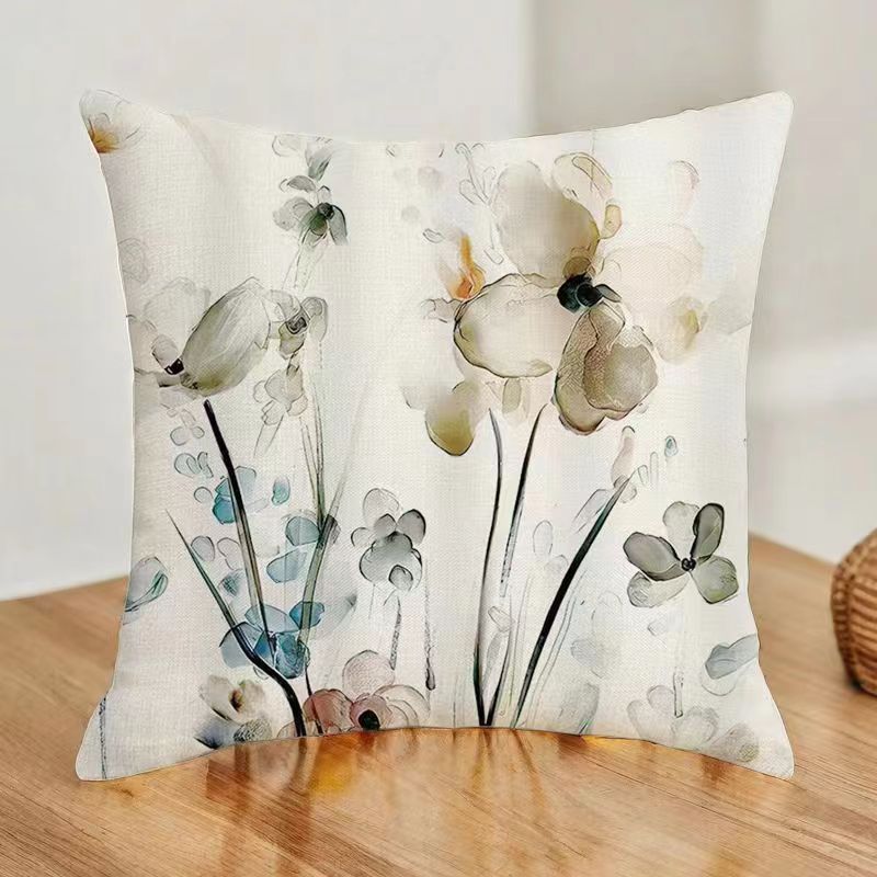 Grey Teal Floral Pillow Covers 18x18 Inch Watercolor Flower Couch Pillow Cases Rustic Abstract Modern Throw Pillows Set of 4 — image 2