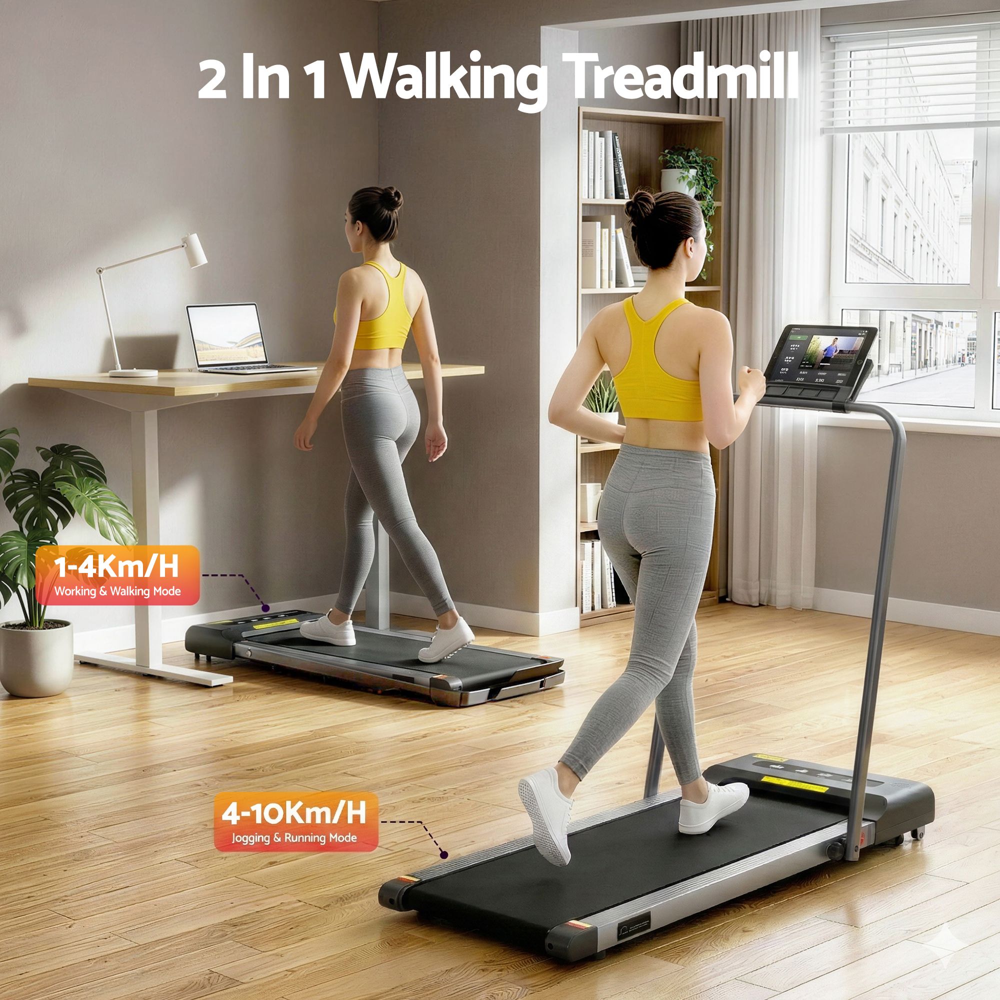 Everfit 2 in 1 Treadmill Electric Walking Pad Under Desk Home Gym Fitness 380mm Grey — image 4