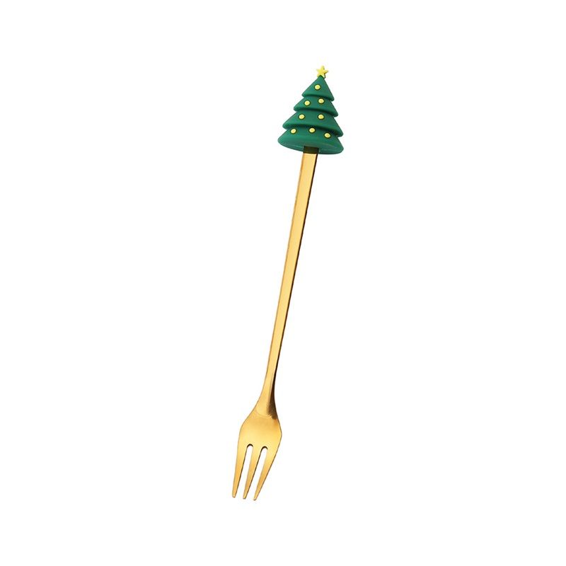 4PCS Christmas Spoon Fork Set Stainless Steel Santa Christmas Tree Shaped Decor Tableware for Home Dinner with Red Box — image 3