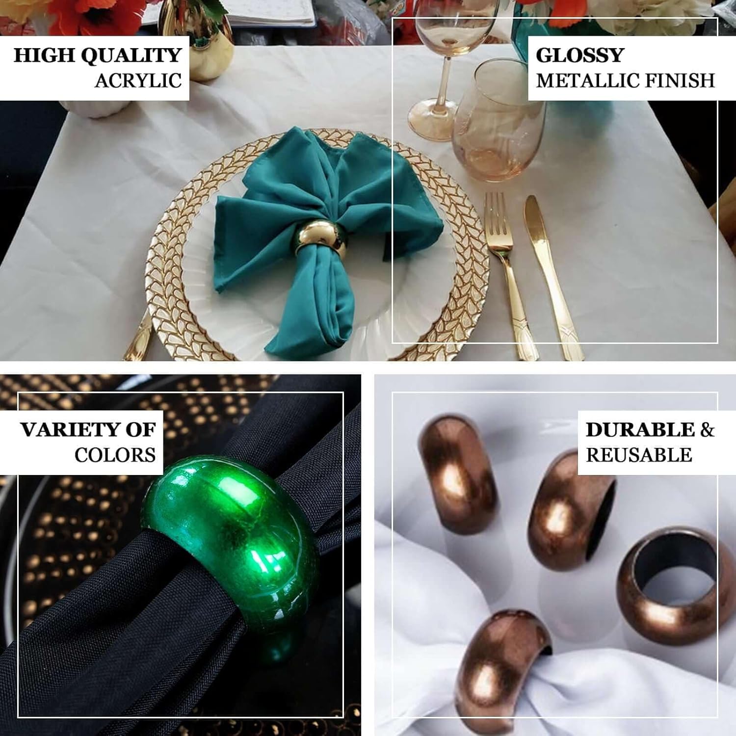 Efavormart 4 PCS Wholesale Black Acrylic Napkin Rings for Place Settings Wedding Receptions Dinner or Holiday Parties Tableware โ image 5