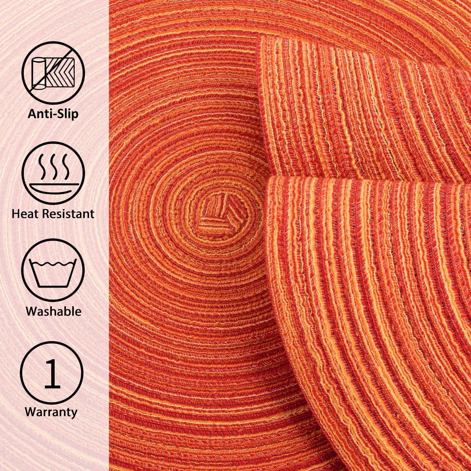 Braided Placemats for Dining Table Set of 6 - Round 15 inch Woven Heat Resistant Non-Slip Kitchen Table Mats Red — image 2