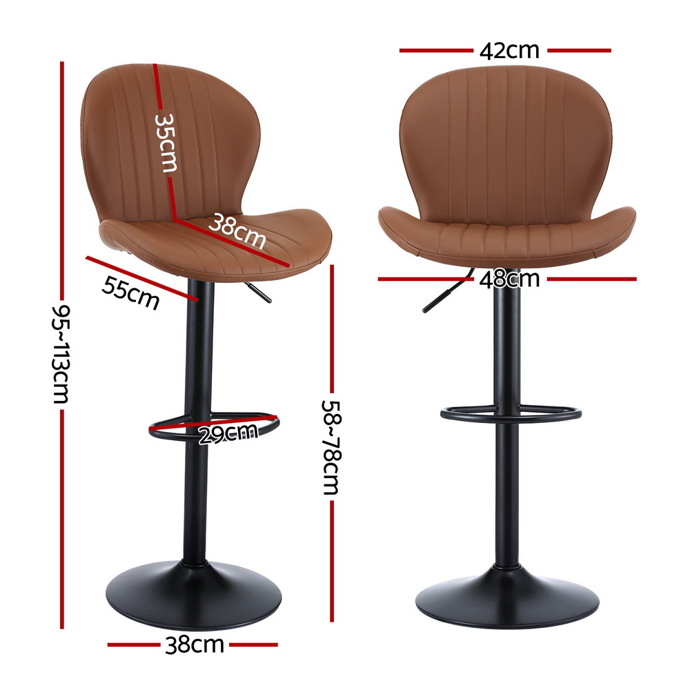 Artiss 4x Bar Stools Kitchen Swivel Gas Lift Counter Chair Shell Leather Brown — image 2