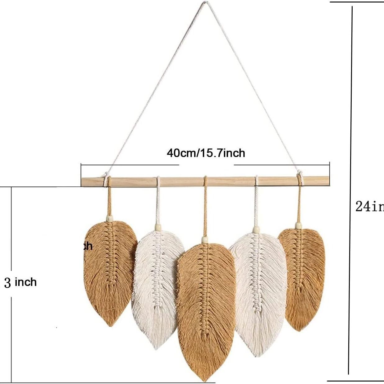 Wall Hanging Leaves Chic Woven Leaf Tassels Decoration Cotton Ornaments Tapestry Room Decor Modern Bohemian Handmade Feather Wall Art Decorations(Yellow and — image 4