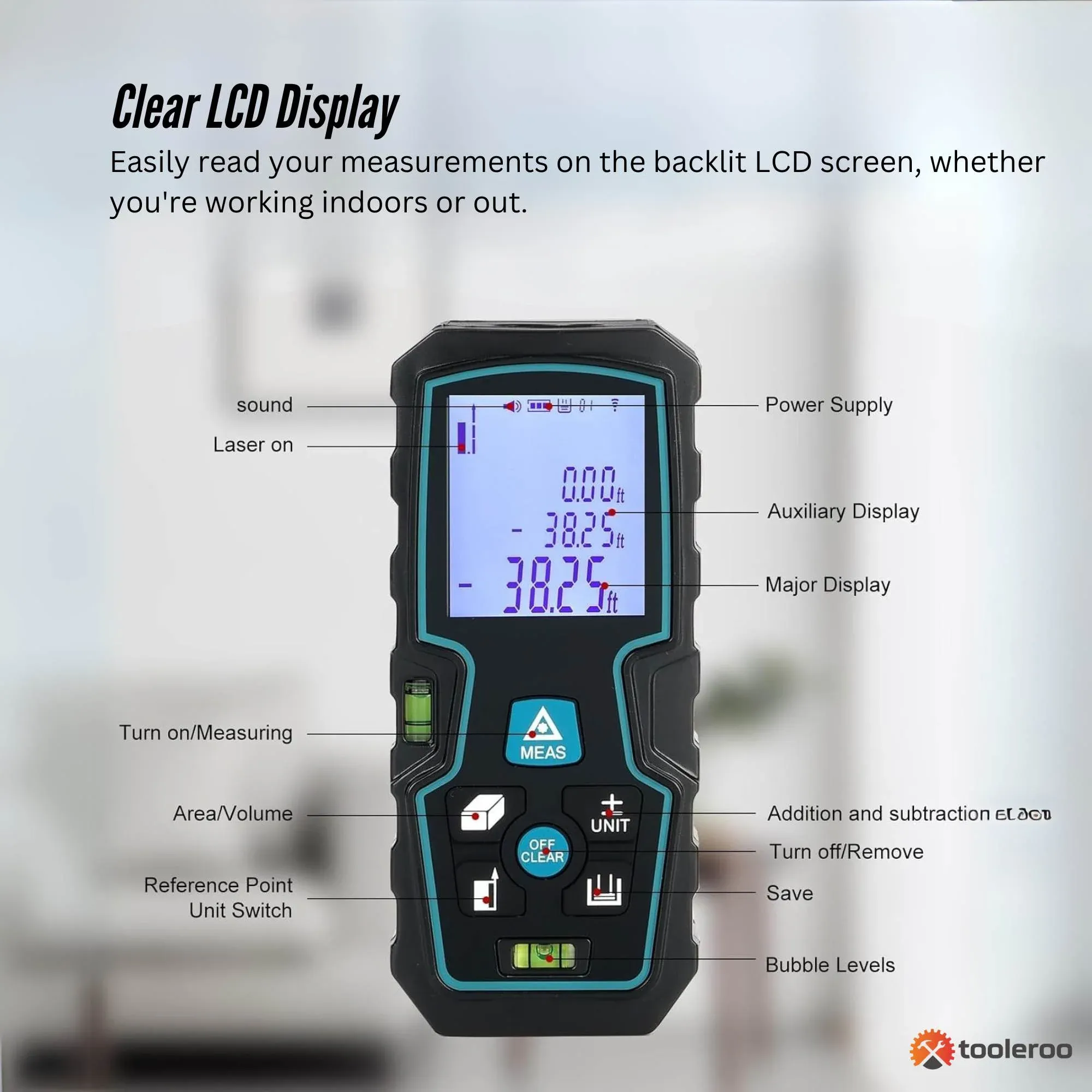 Tooleroo 100m Digital Laser Distance Measurer - LCD Area Volume Meter Tool — image 6