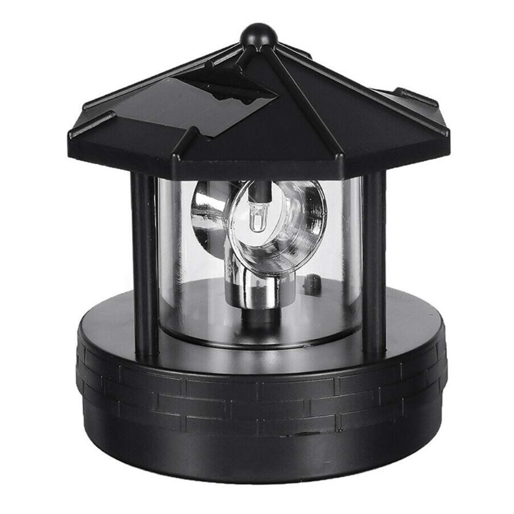 LED Solar Powered Lighthouse,360 Degree Rotating Lamp Waterproof Statue Rotating Lights for Garden Yard Outdoor Décor, Black