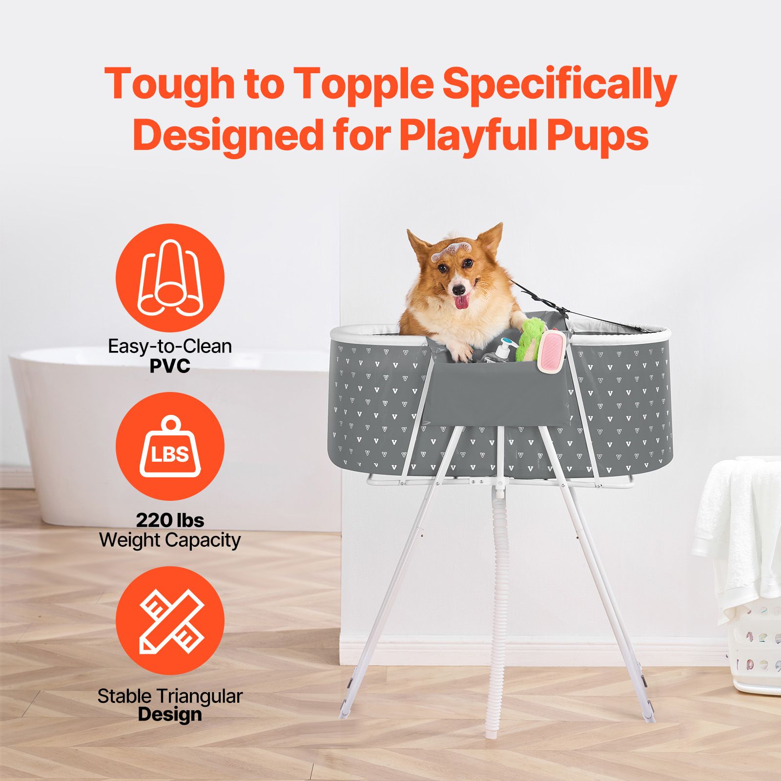 Portable Dog Bathtub, Elevated & Foldable Space-saving Pet Shower Station with Efficient Drainage, Bathing Tub for Washing & Grooming Small and Medium Size — image 4