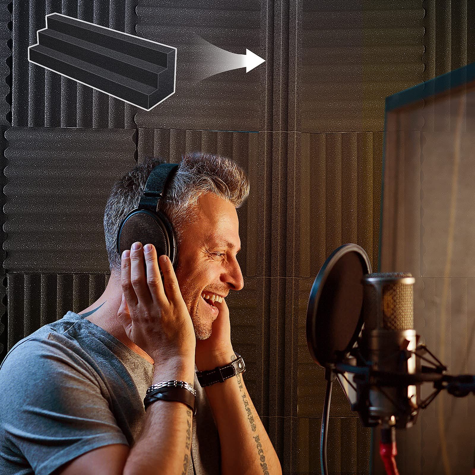Foam Bass Traps Corner Block foam, Studio Foam Sound Proof Foam Panles Noise Dampening Wall Soundproofing(12"X3"X3", Black)4pes — image 5