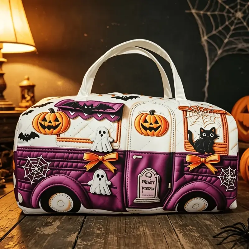 π Halloween Vintage RV-Shaped Tote Bag, Durable Polyester, Portable & Essential for Festive Outings! π β image 4