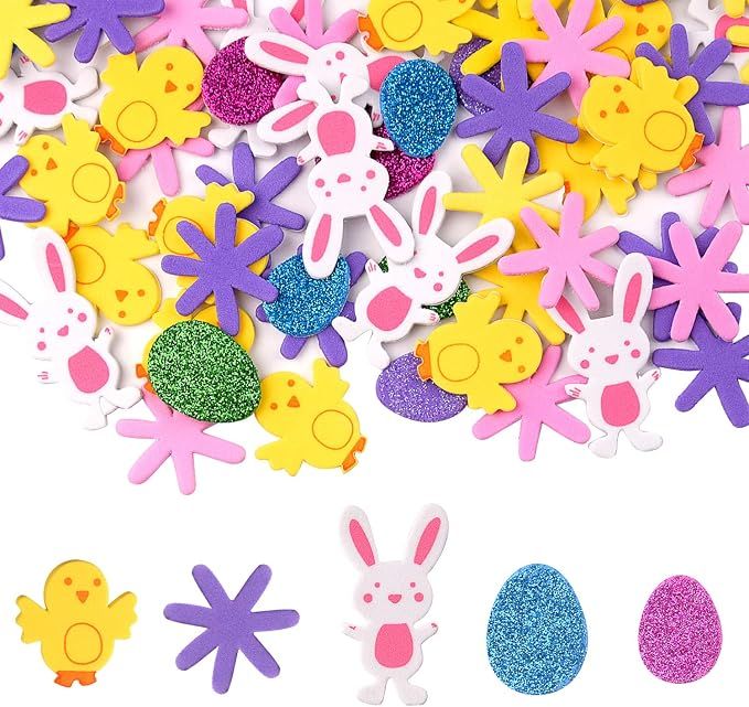 200 Pcs Easter Foam Stickers Animal Shape Self Adhesive Easter Stickers Glitter Egg Stickers for Easter Day Party Crafts Home Decoration