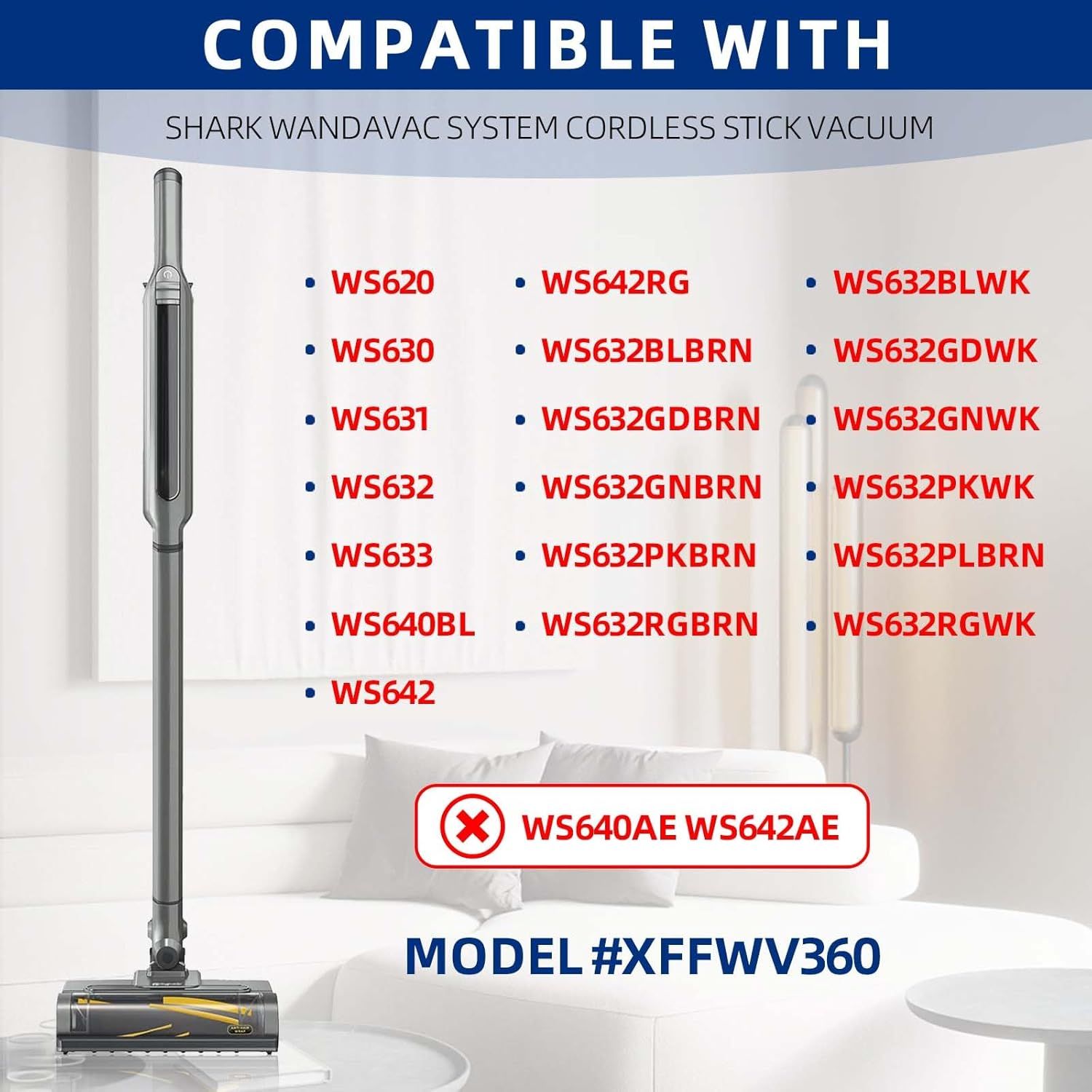 Vacuum Replacement Filters for Shark Wandvac System WV360 WS620 WS630 WS632 WS632BLBRN WS632GDBRN WS632GNBRN WS632PKBRN WS632RGBRN Cordless Stick Vacuum โ image 3