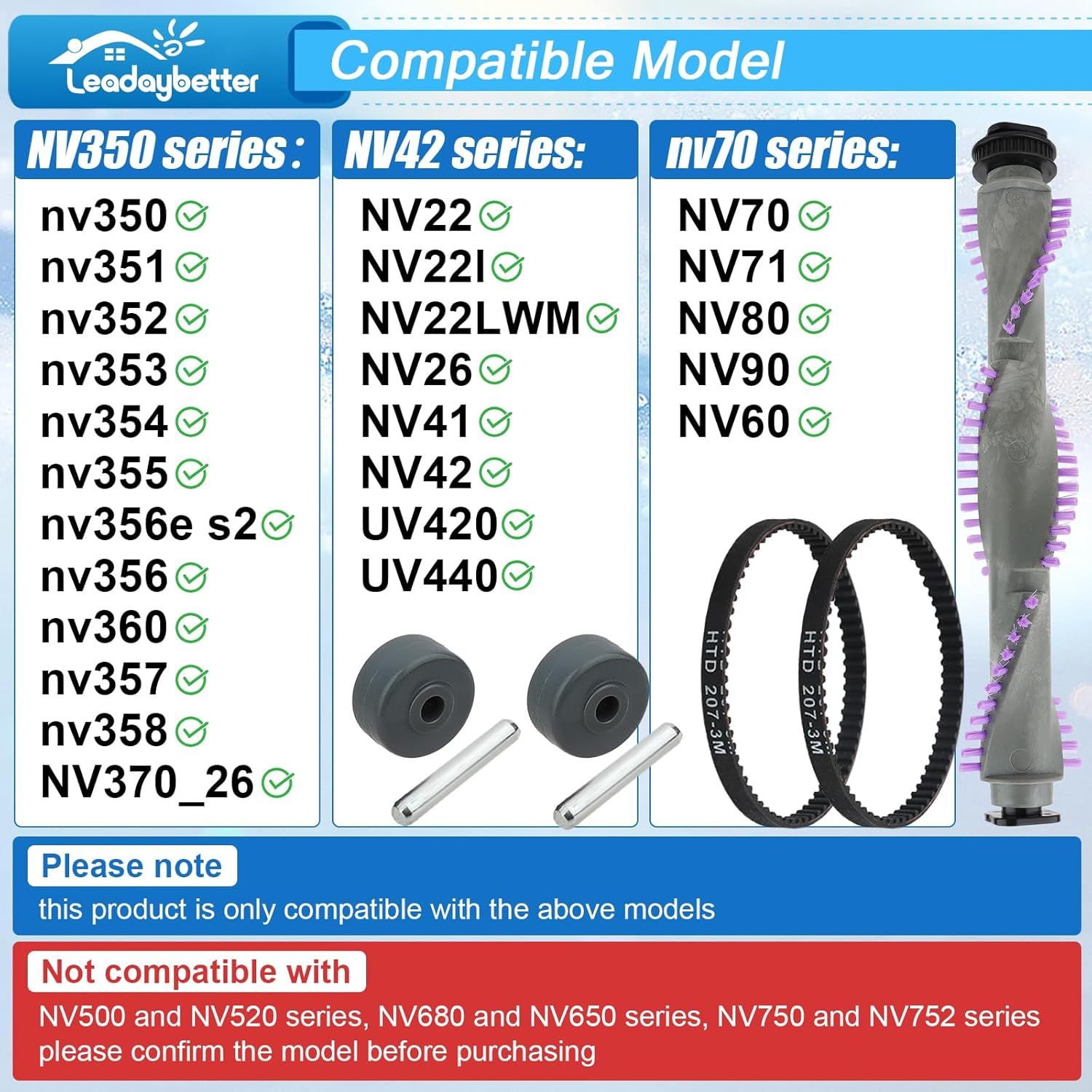 Roller Brush Replacement or Shark Navigator Lit Away NV350,NV352,NV353,NV360,NV356E,NV42,NV80,UV420,NV70,NV41,NV71,NV90,NV22 Series Upright Vacuum,1 Roller — image 3