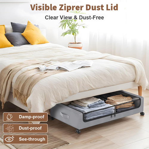 Gray Square Under-Bed Storage Rack with Wheels Sturdy Easy to Move for Bedroom AU — image 6