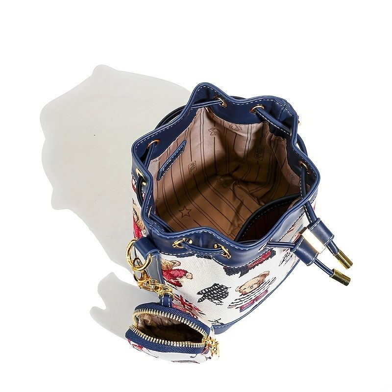 Women'S Bucket Bag Bear Print Handbag Trendy Handbag British Style Bag - Pink - Size 11-14-19 — image 6
