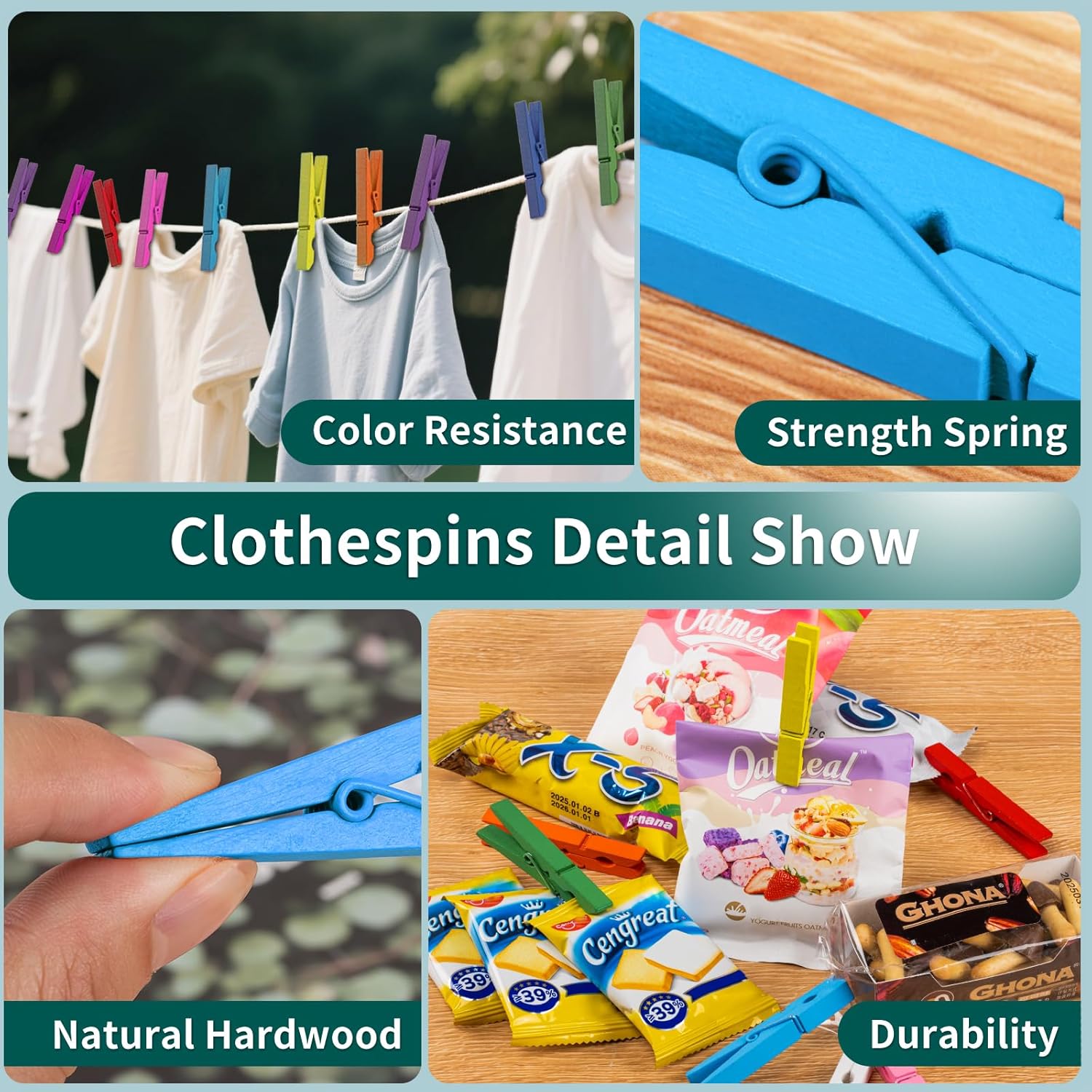 100 Pcs Colored Clothespins Wooden 2.9 Inch Rainbow Color Crafts Decorative Clips for Scrapbooking, Photographs and Hanging Outdoor Clothes, 10 Each of 10 — image 3