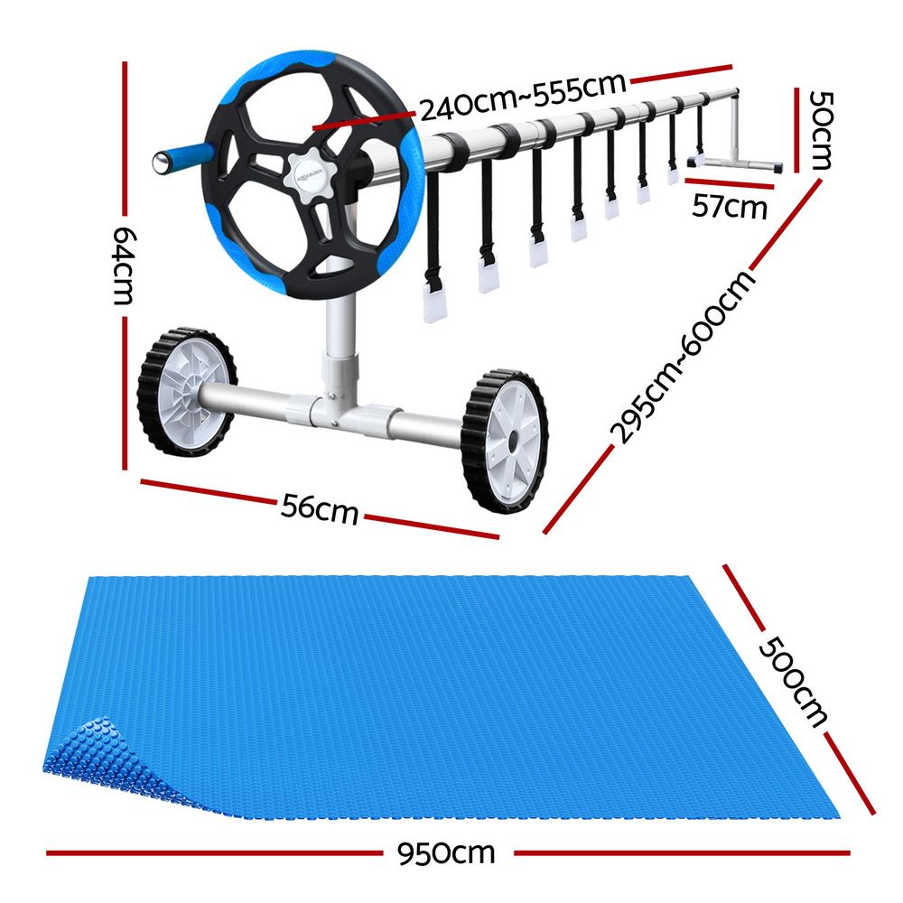 Aquabuddy Pool Cover 500 Micron 9.5x5m Swimming Pool Solar Blanket 5.5m Roller Blue — image 2