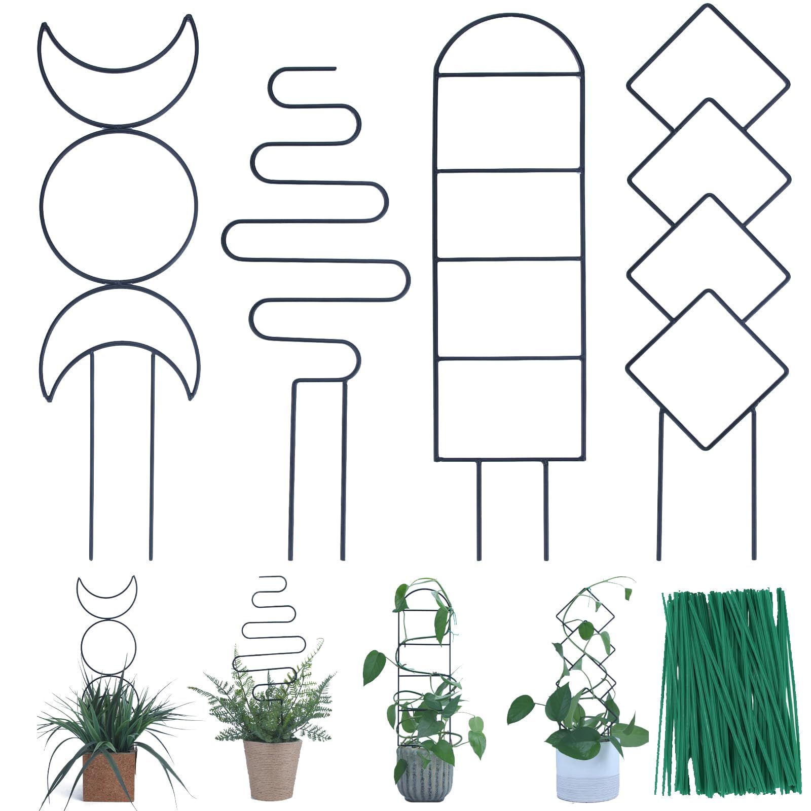 Indoor Plant Trellis for Climbing Plants, 16inch Small Garden Metal Trellis for Potted Plants Outdoor for Vine Ivy Flower 4 Pack