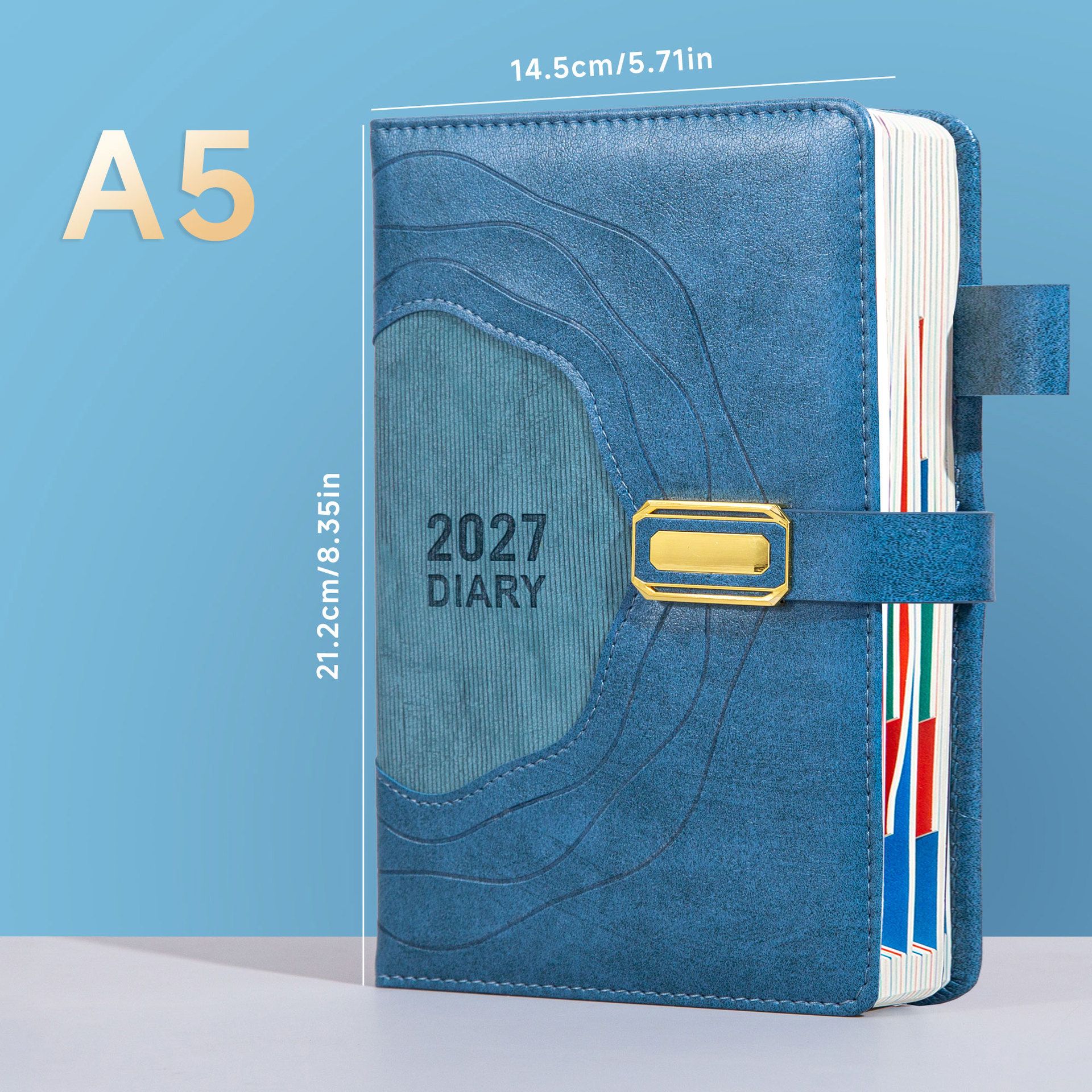 2027 A5 Vintage Annual Planner | Daily Planning + Weekly & Monthly Notes, Academic Style Faux Leather Cover, Efficient Time Management(BLUE)