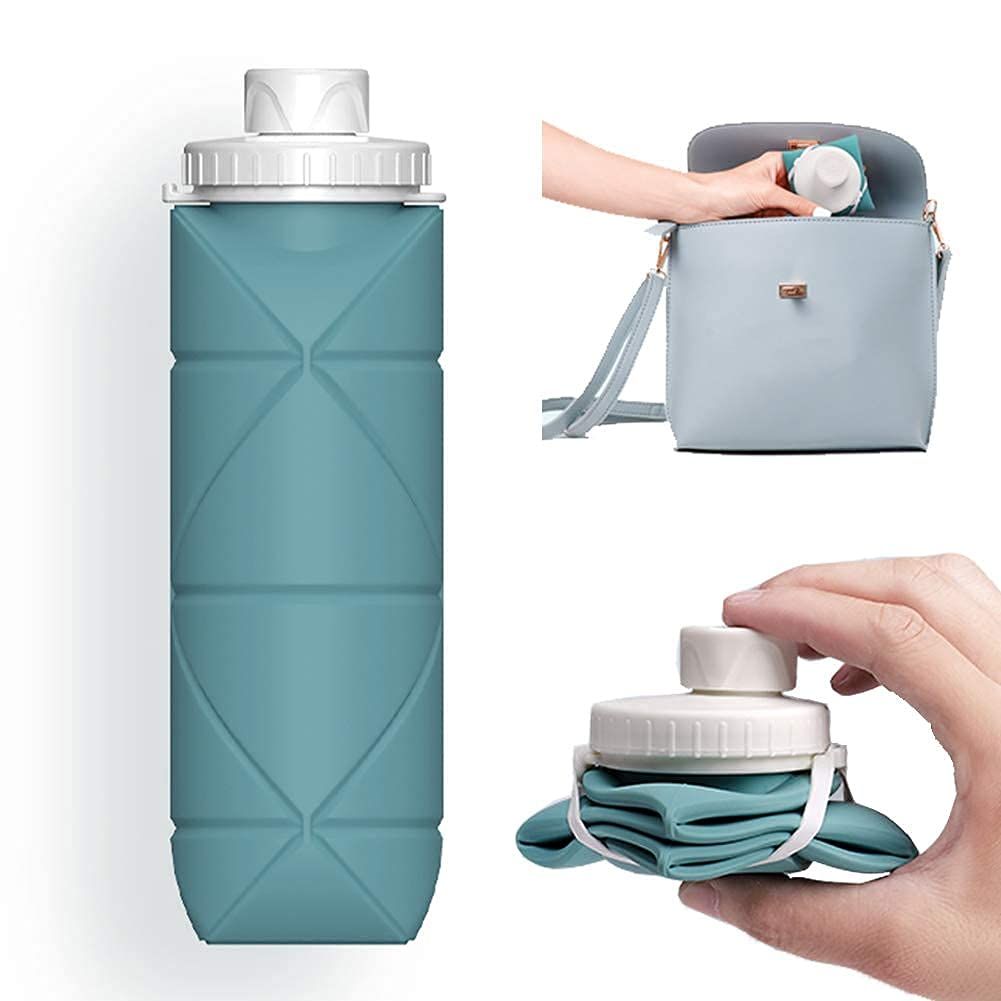 Collapsible Water Bottles Cups Leakproof Valve Reusable BPA Free Silicone Foldable Travel Water Bottle Cup for Gym Camping Hiking