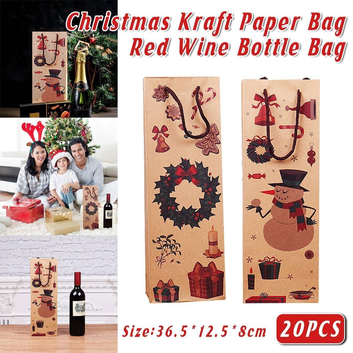 20PCS Christmas Wine Bottle Gift Bags Kraft Paper Red Wine Bag Holiday Set - Christmas Wreath — image 2
