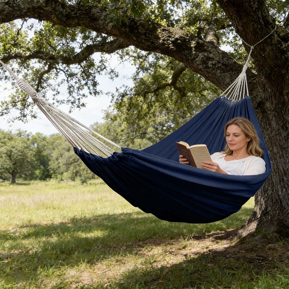 Heavy Duty Canvas Camping Hammock with Anti-Tip Spreader Bar, Portable Double Tree Swing for Adults, Secure Lounge Bed for Outdoor Backyard Beach Garden Patio Travel, 74.8x31.4in