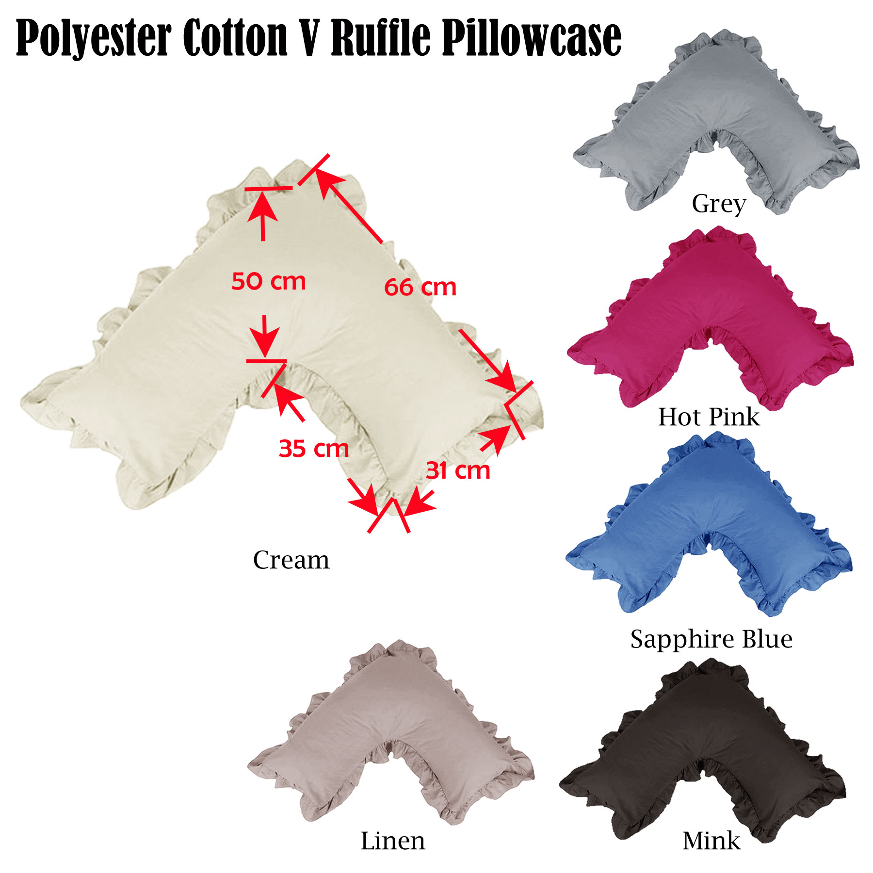 Artex Polyester Cotton V Shape Ruffle Pillowcase Cream — image 2
