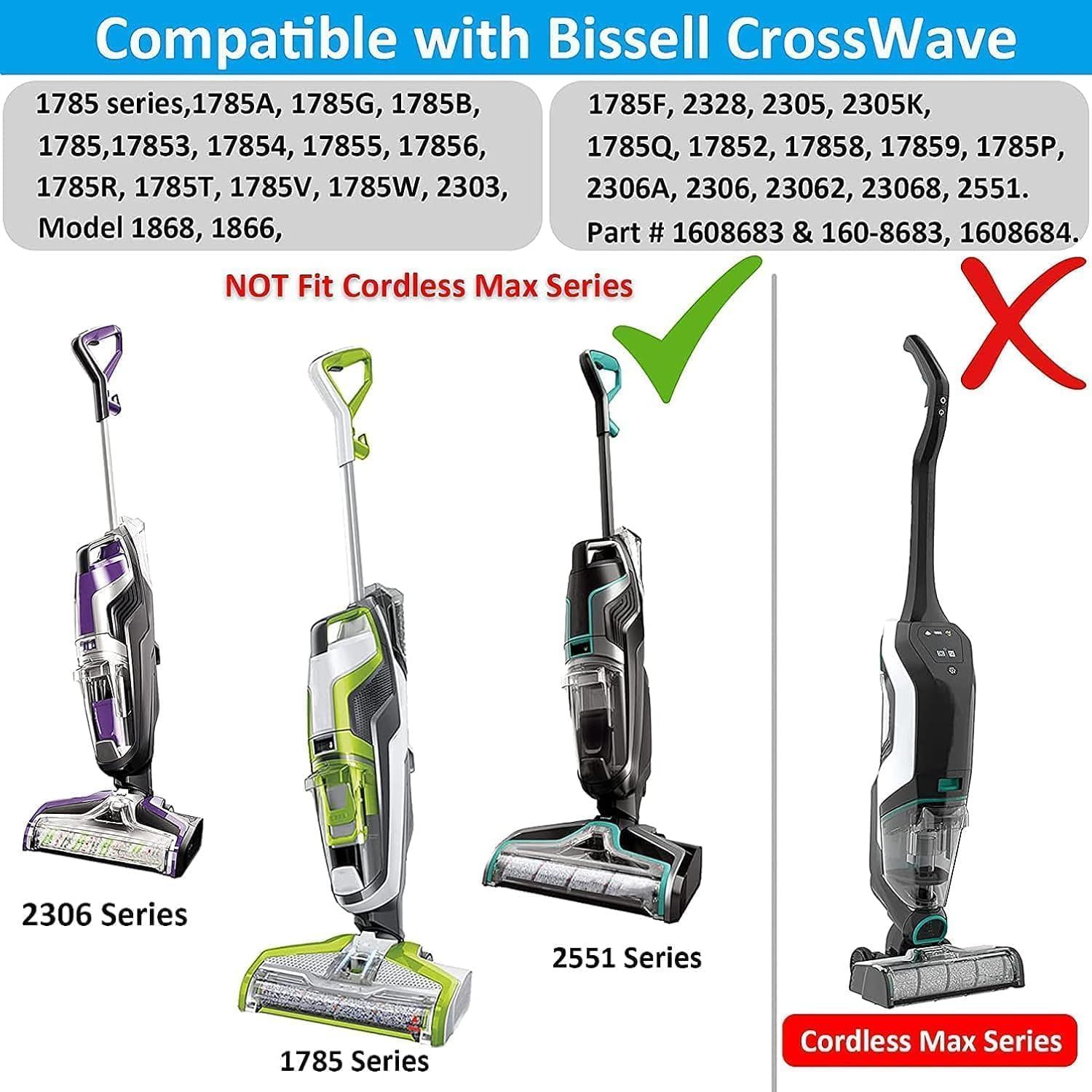 or Bissell CrossWave Vacuum Cleaner Replacement Parts 2 Pack 1868 Bissell CrossWave Multi-Surace Brush Rolls Tangle-ree+ 2 Pack 1866 Replacement Vacuum ilters — image 4