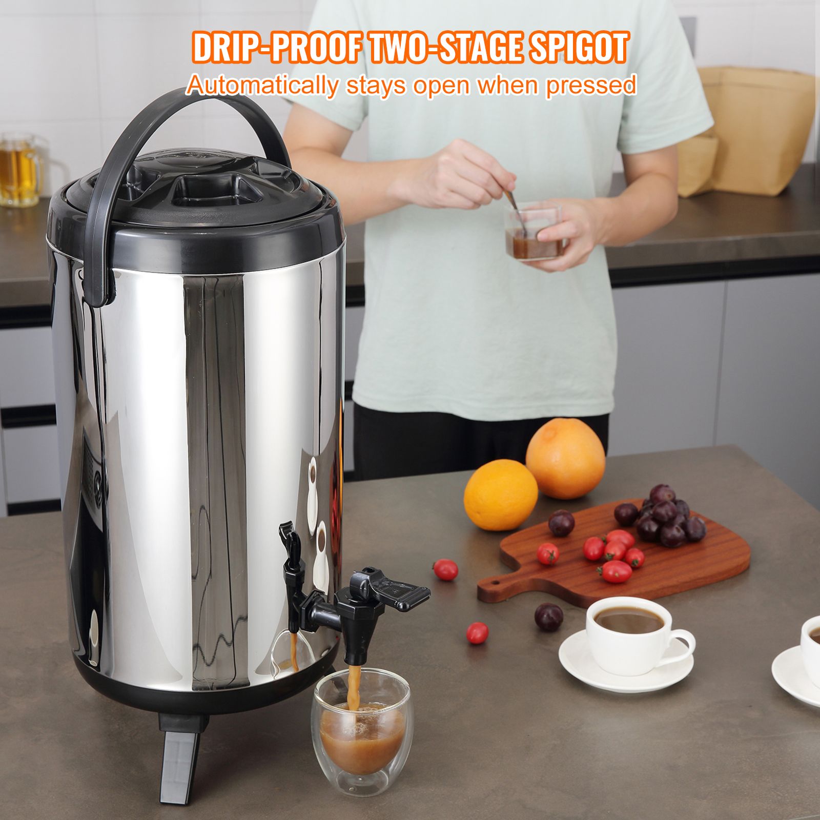 Stainless Steel Insulated Beverage Dispenser, 9.2 Liter, Thermal Hot and Cold Drink Server Dispenser with Spigot Handle, Food-grade for Hot Tea Coffee Water โ image 5