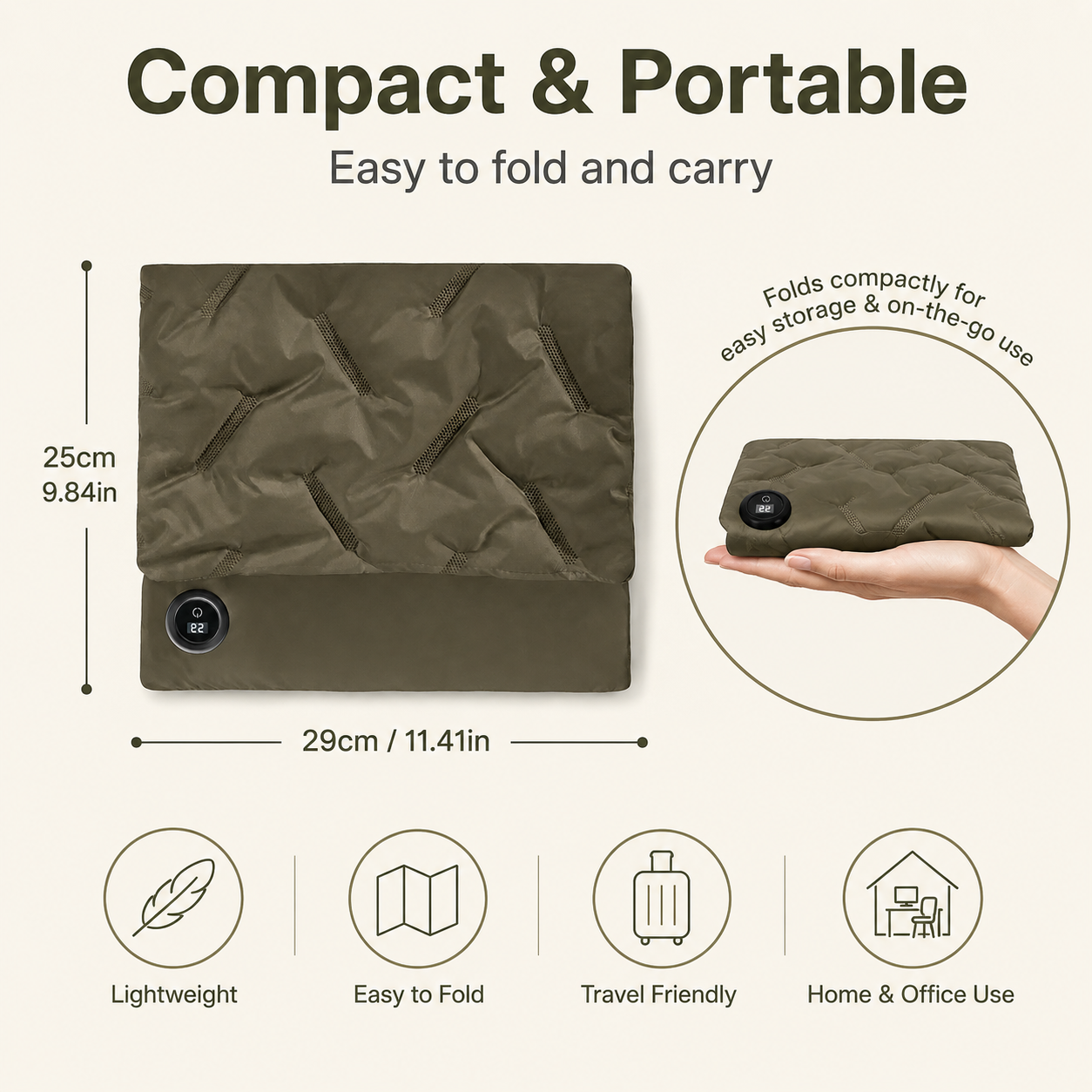 Rechargeable Hand Warmer Muff, USB Electric Heating Pad with Digital Display Temperature Control, 3 Heat Levels Portable Far Infrared Heated Cushion for