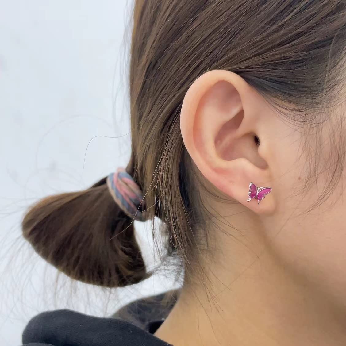 3pcs Stainless Steel Dainty Butterfly Cartilage Colorful Enamel Stud Earrings Screw Backs CZ Paved Eyebrow Rings,Curved Barbells — image 4