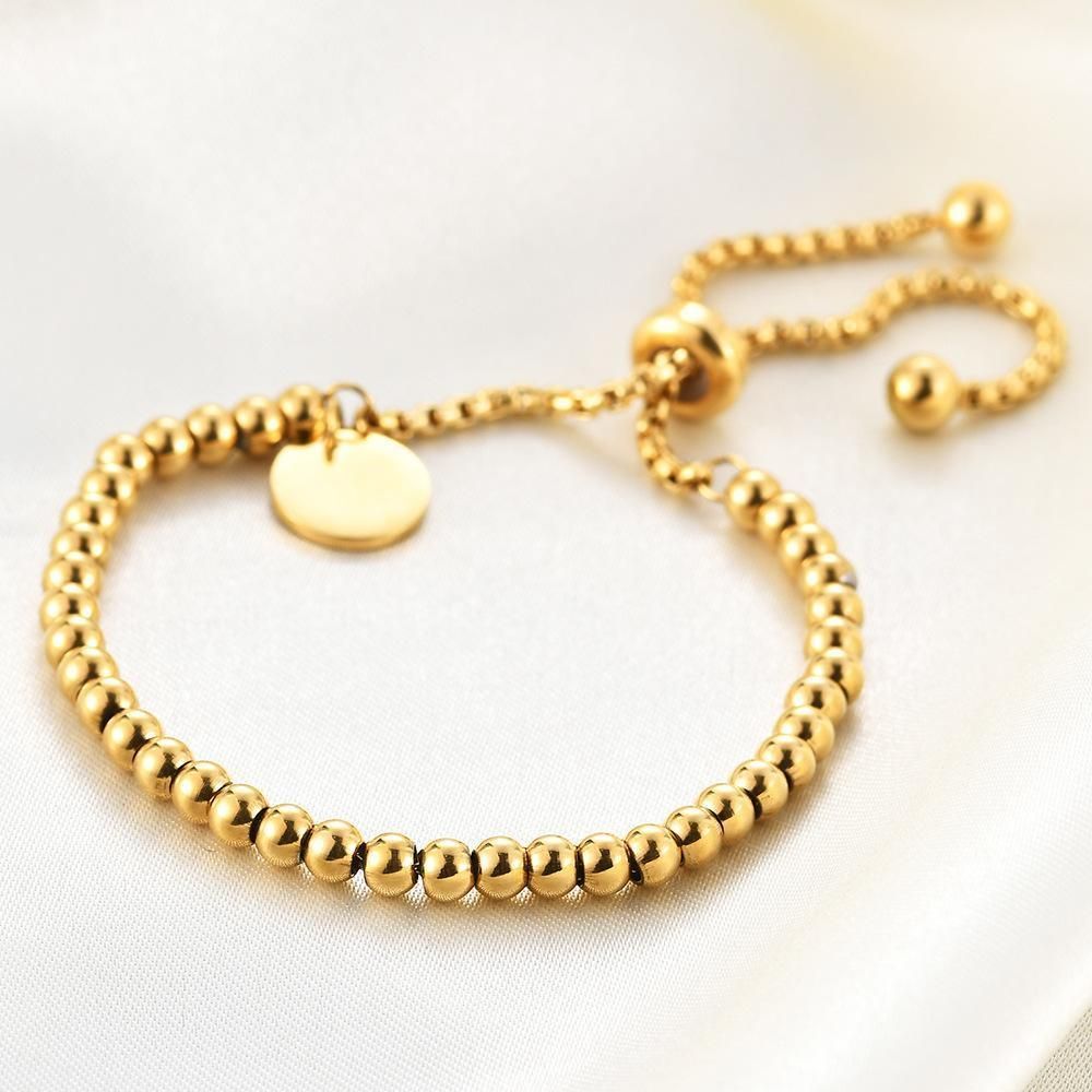 Ladies 18K Gold Plated Titanium Steel Chain Bead Ball Bracelet Cuff Gift - Silver — image 4