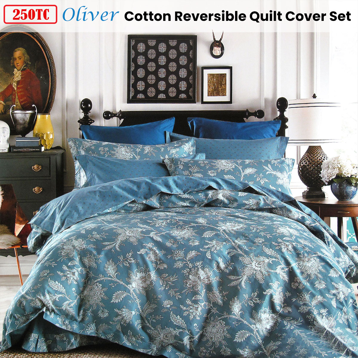 250TC Oliver Cotton Reversible Quilt Cover Set Queen โ image 2