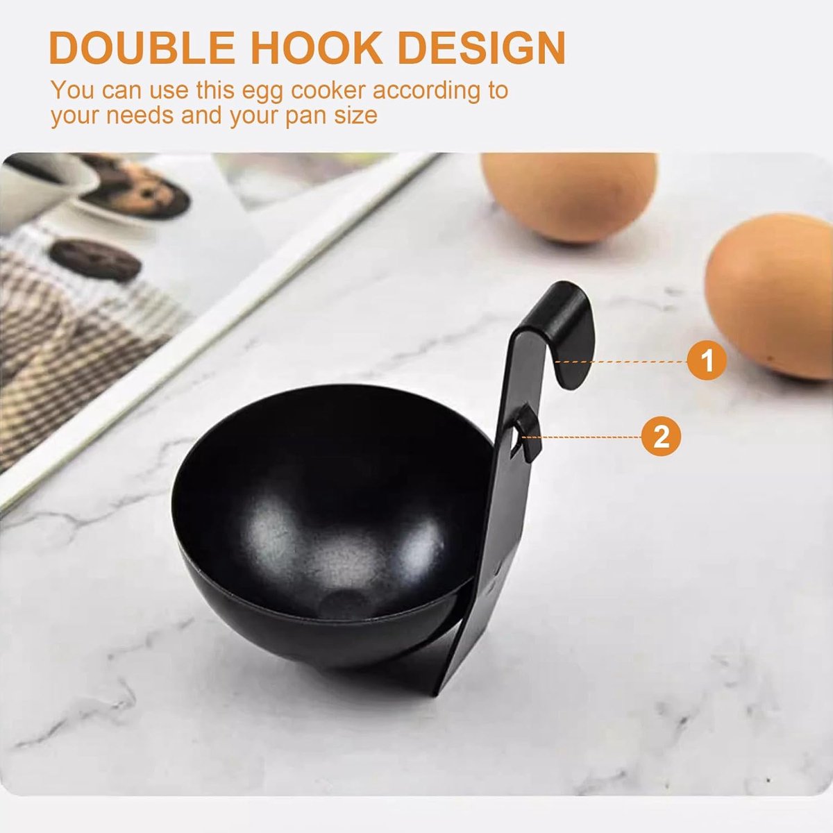 2-piece egg cooker - Stainless steel pan for poached eggs with hanging cups - Non-stick cookware for soft-boiled eggs and breakfast — image 2