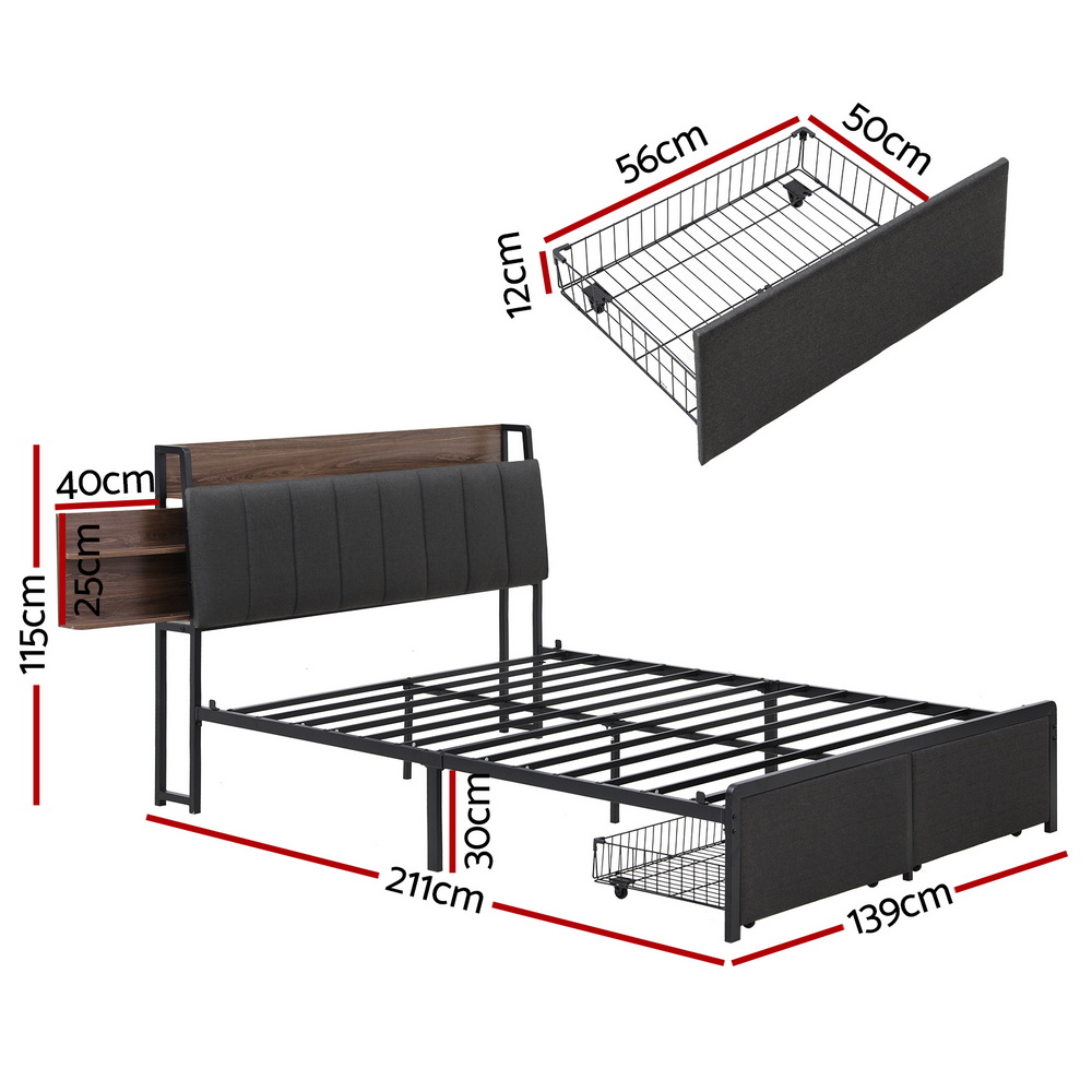 Artiss Metal Bed Frame Double Size with 2-Tier Hidden Storage with Charging Station — image 3