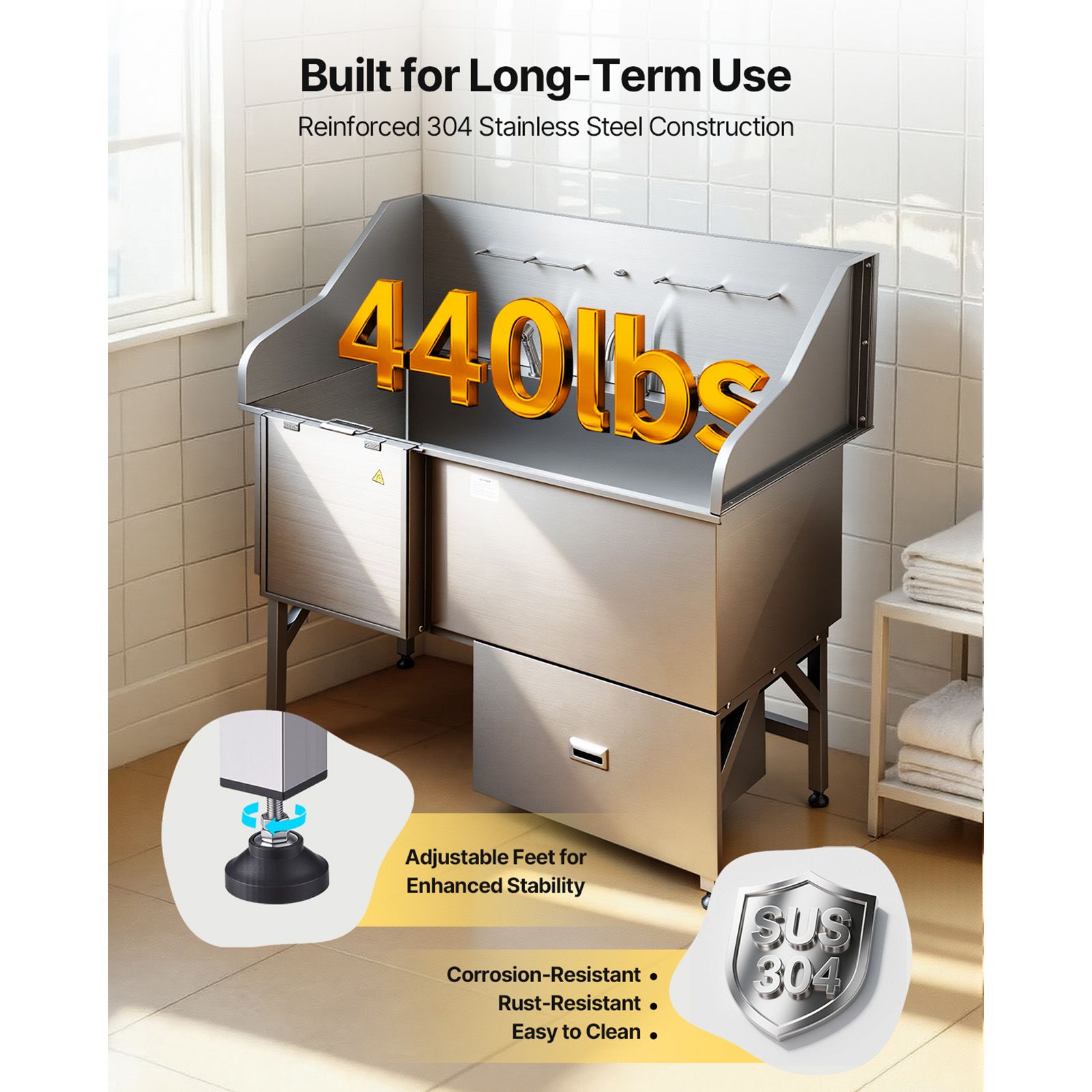 155 cm Dog Grooming Bath Tub Stainless Steel w Ramp Water Filter Left — image 6