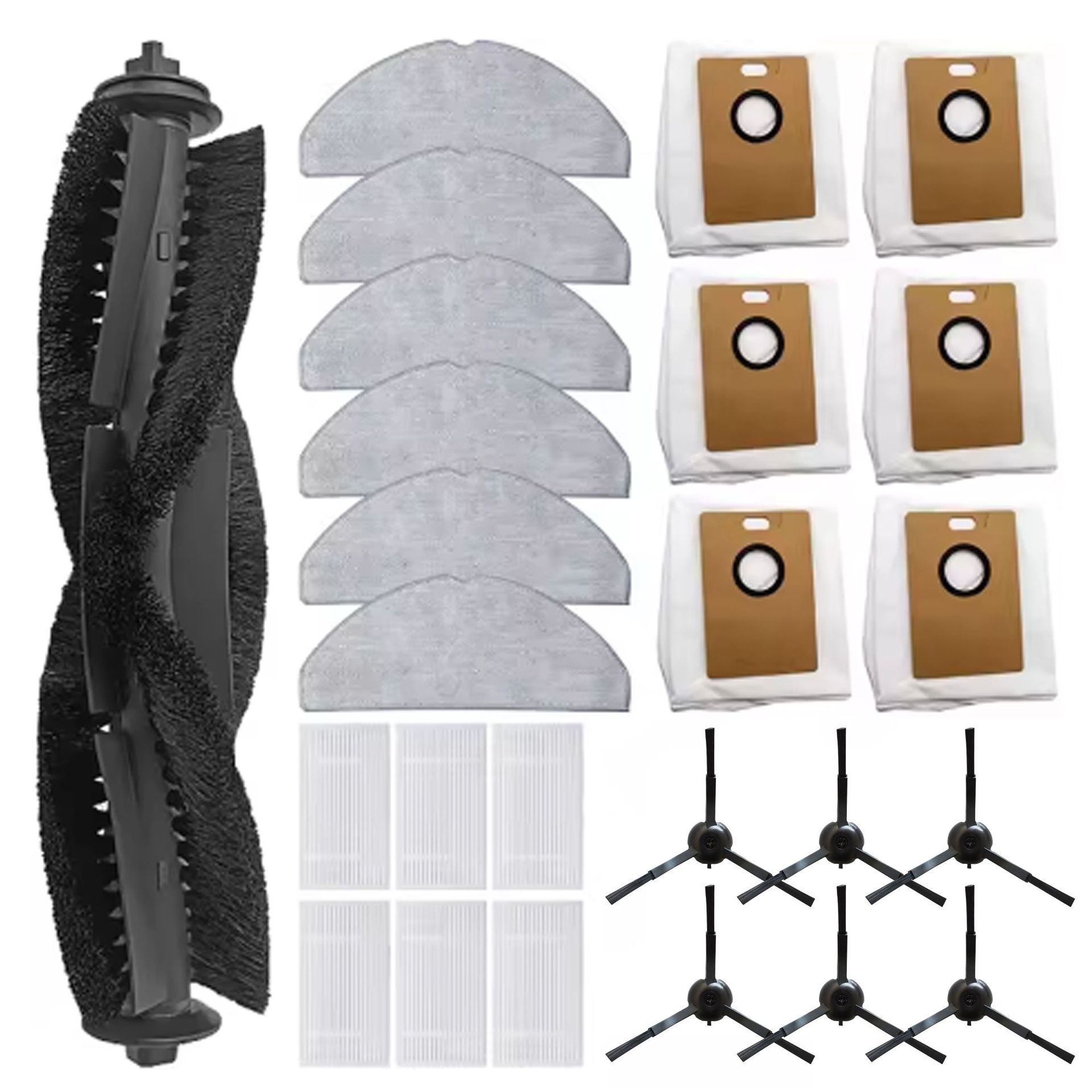 Replacement Accessory Kit Compatible with Tapo RV30 Series - 1 Main Brush + 6 Side Brushes + 6 Filters + 6 Mop Pads + 6 Dust Bags - 25-Piece Set for Robot