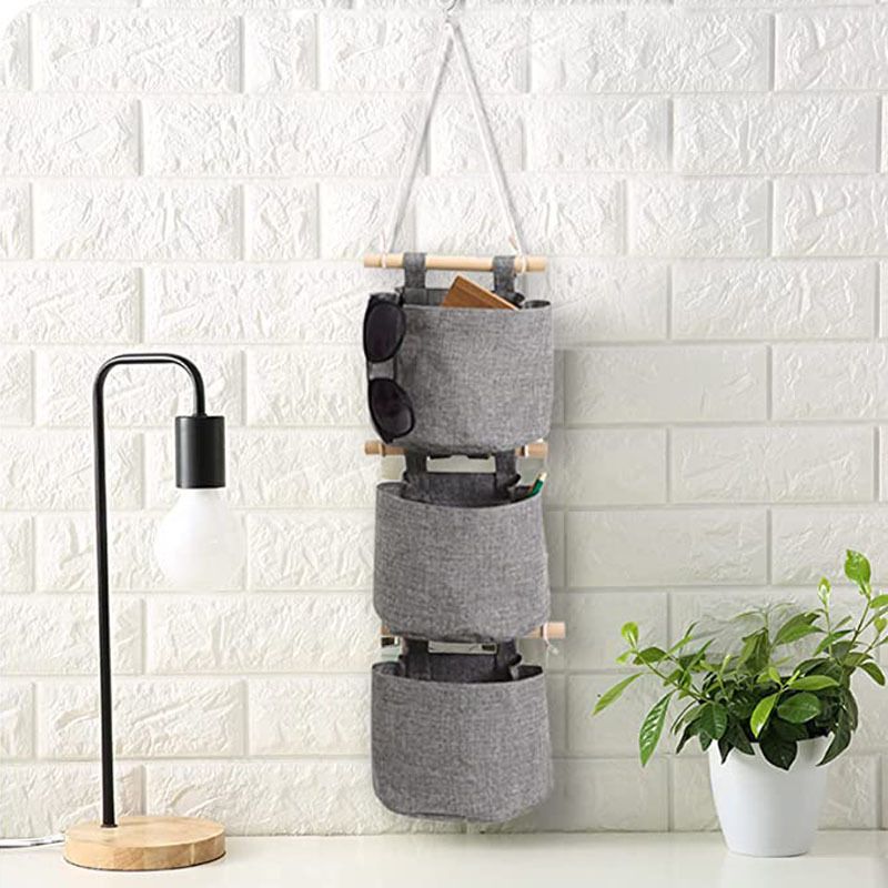 Cotton Linen Fabric Closet Detachable Foldable Washable Hanging Storage Bag with 3 Pockets Over The Wall Door Organizer for Room — image 2