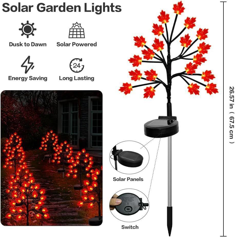 Transform Your Outdoor Space with Solar Maple Leaf Stake Lights – Charming Warm Pathway Decor with 20 LEDs Per Leaf, Auto On/Off, and IP65 Weatherproof Design — image 2