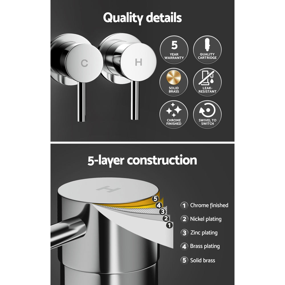 Cefito Basin Twin Tap Wall Round Brass Faucet Shower Bathtub Chrome โ image 5