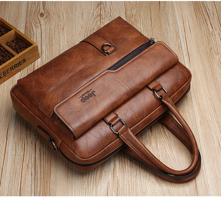 Coffee Men's PU Leather Briefcase - Vintage Style Laptop Messenger Bag, Crossbody Satchel for Business & Casual โ image 6