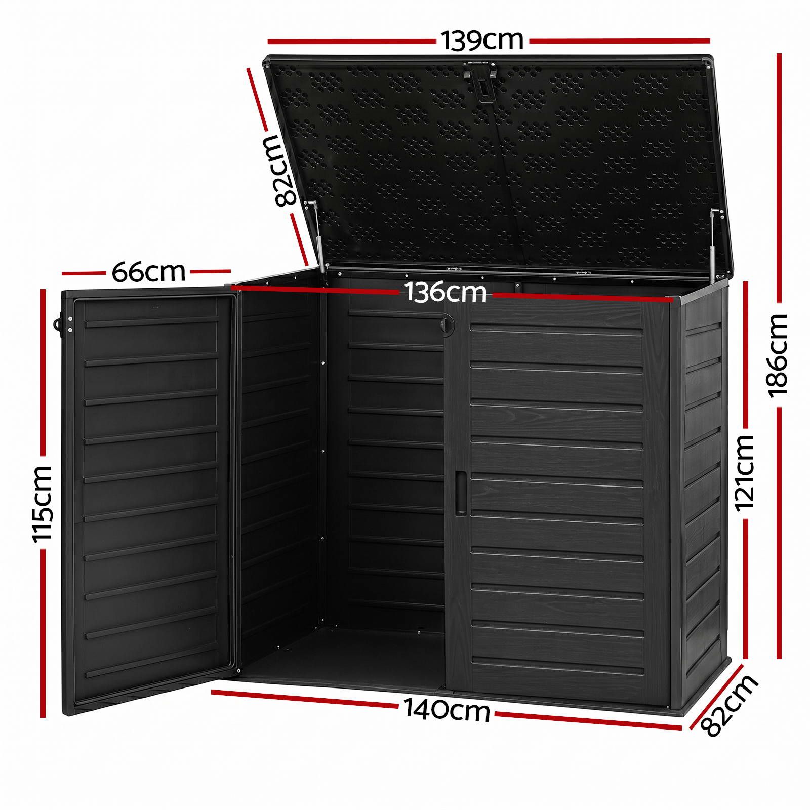 Gardeon Outdoor Storage Box 1170L Container Lockable Cabinet Tool Organizer Shed Black — image 2