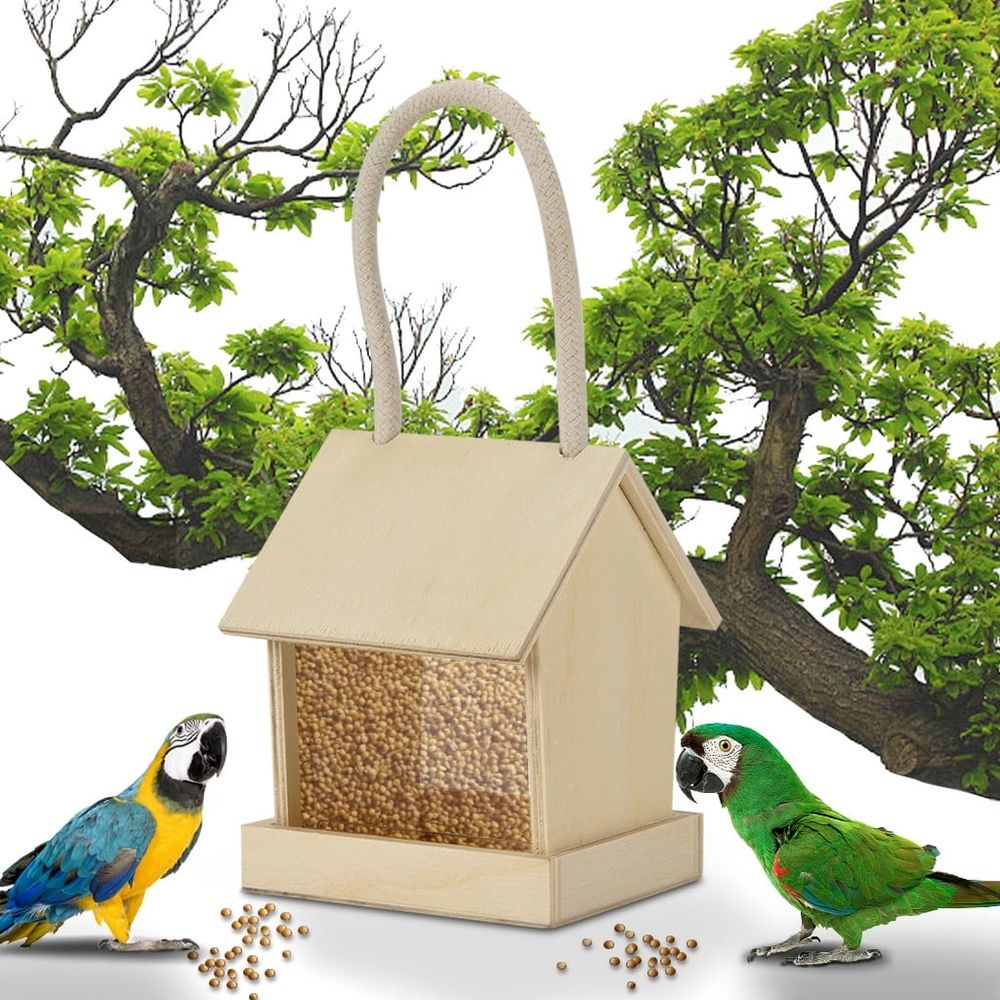 Bird Feeders for Outdoors Hanging, Wooden Bird Feeder Bird House Feeder, Window Bird Feeders for Viewing, Wild Bird Feeders for Garden Yard Decoration (A)