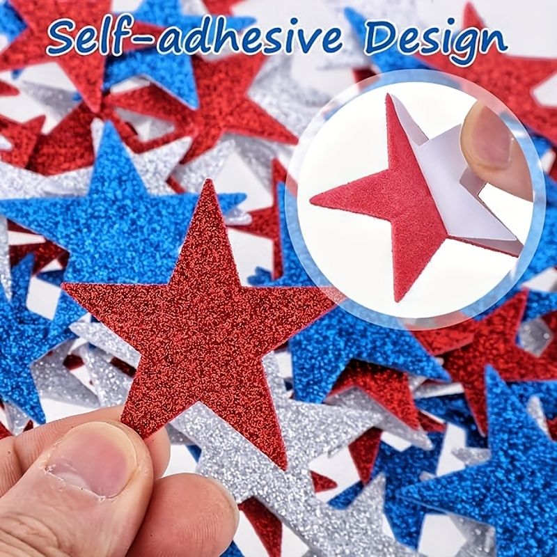 153pcs Flash Stars Self-Adhesive Foam Stickers, July 4th Patriotic Foam Stars, Red, Blue & Silvery, for Independence Day Greeting Cards Decor, 153pcs โ image 2