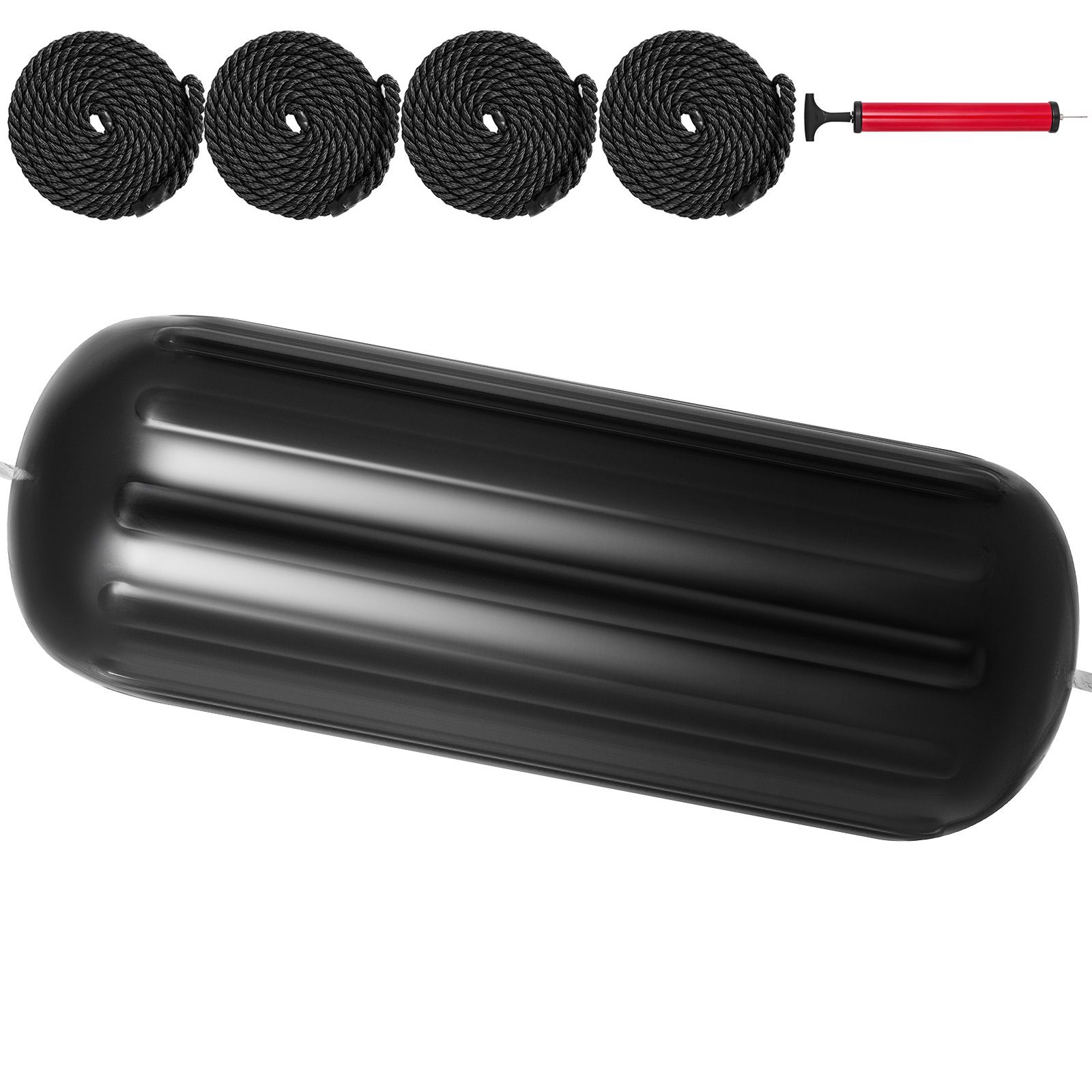 Boat Fenders, 10" x 28" Ribbed Fender, 4 Pack Boat Bumpers, Hole Through Middle Ribbed Inflatable Boat Fender with 4 Ropes, for Pontoon Boat Sailboat, Ski