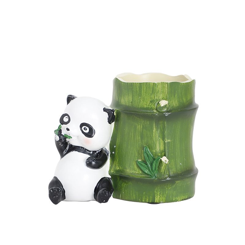 Cute Resin Pen Holder with Panda Sculpture Bamboo Shaped Pen Stand Pencil Organizer Pen Container Pencil Cup Home Desktop Pen — image 5