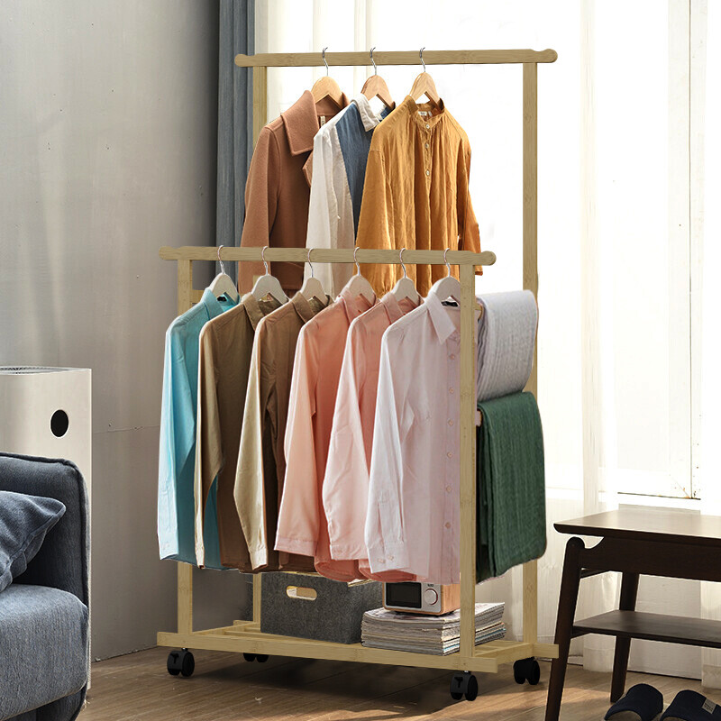 Double Rail Heavy Strong Rolling Clothes Rack with Trousers Rack & Bottom Shelf — image 4