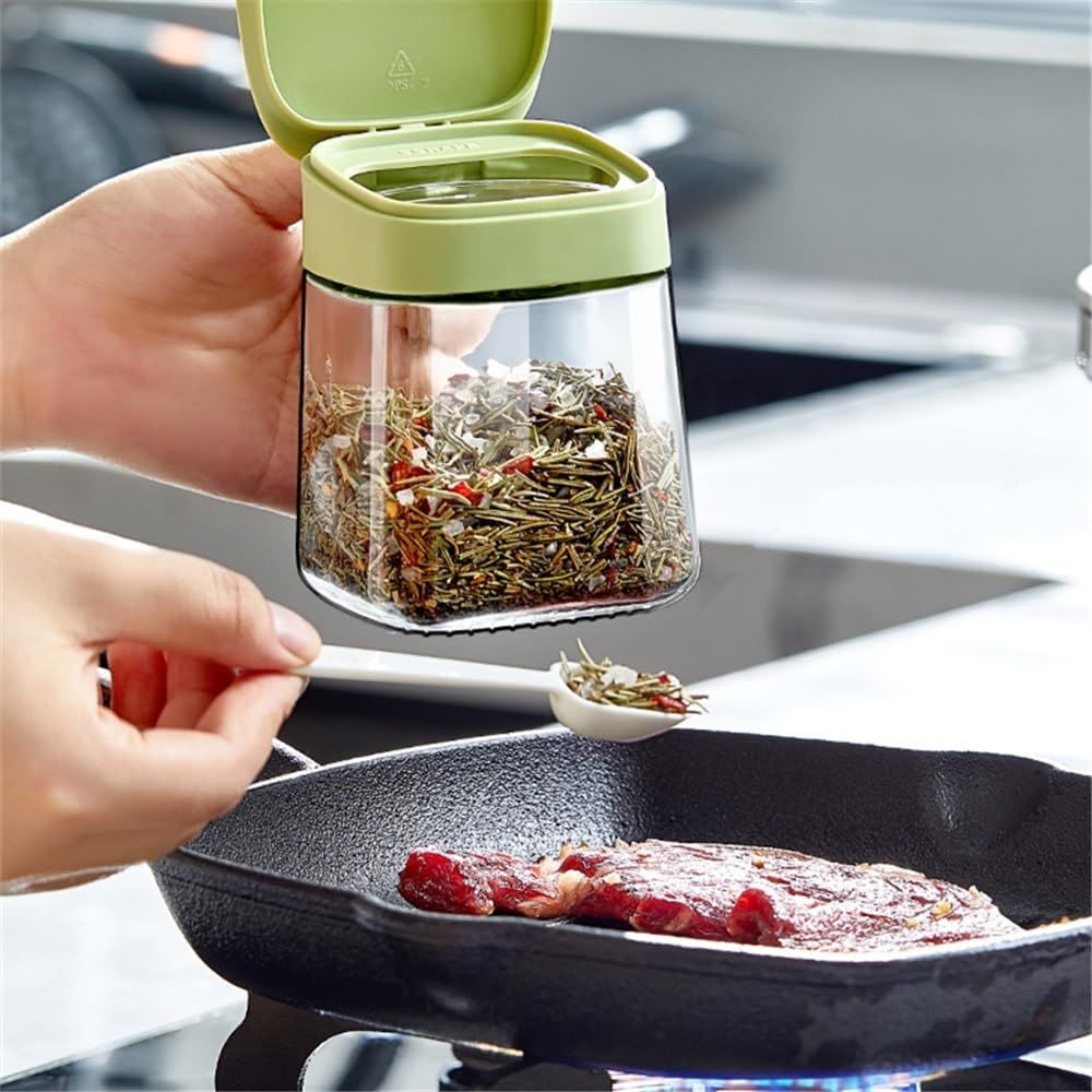 12.3 oz Airtight Sealing Condiment Container, One-Touch Open Glass Seasoning Box, Leakproof Moistureproof Kitchen Storage Jar for Spices, Salt, Sugar, and Dry — image 2
