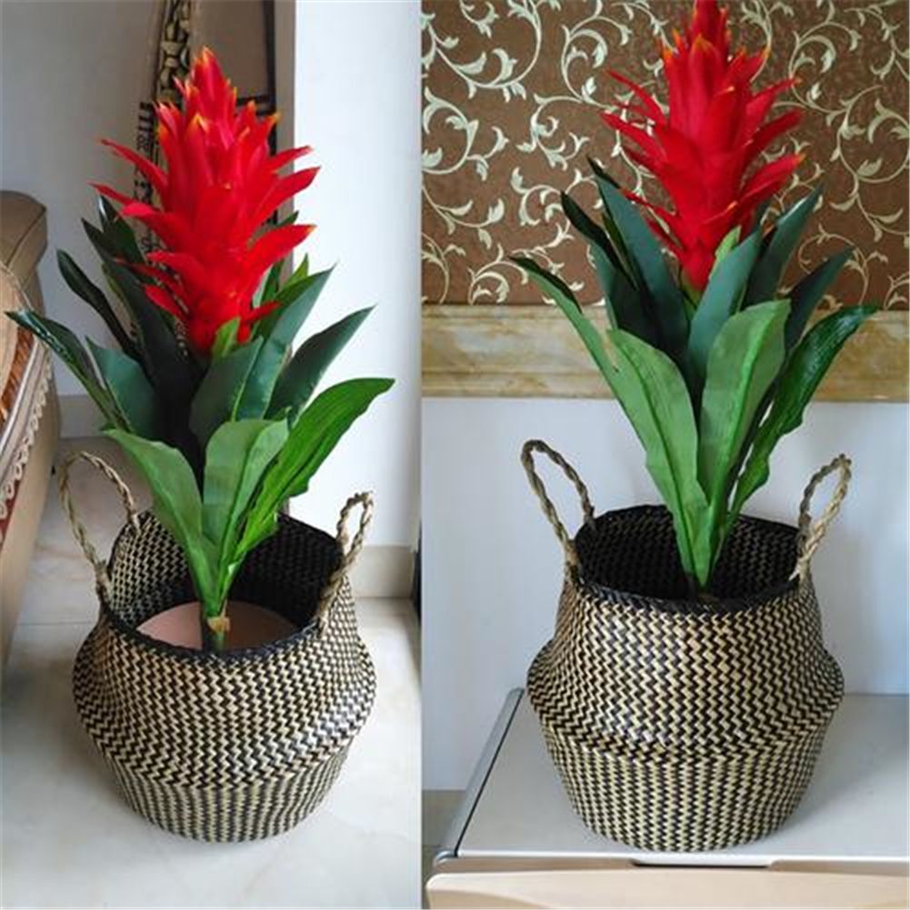 Nordic Foldable Seagrass Storage Basket Patchwork Seagrass Garden Flower Pot Planter Laundry Basket — image 4
